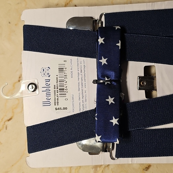 NWT Wembley Patriotic Red White Blue Stars & Stripes Bow Tie & Suspenders SET - Picture 4 of 4